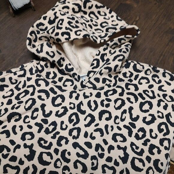 Old Navy Tan Black Animal Print Hooded Fleece Lined Dress Size Girl's XL 14/16 - Picture 2 of 2